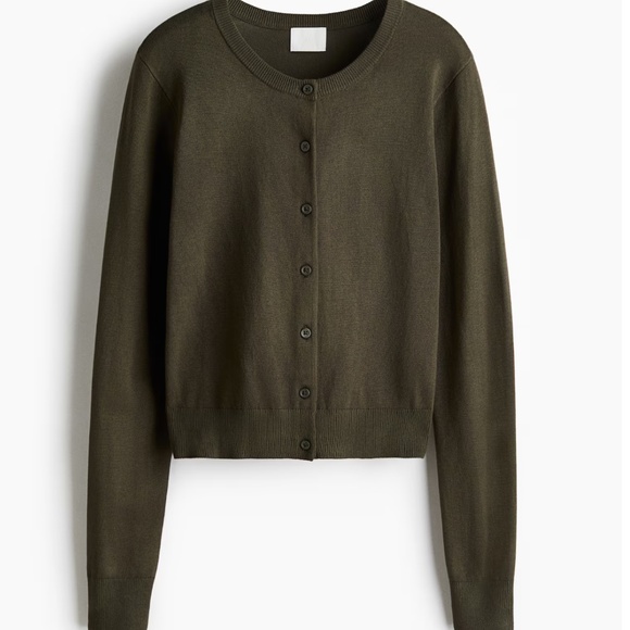 H&M Khaki-Green Fine-knit Cardigan - Picture 1 of 5